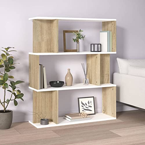 Vidaxl Book Cabinet/Room Divider Bookshelf Bookcase Stand File Cabinet Bedroom Living Room Hallway Furniture White And Sonoma Oak Engineered Wood #TOP1