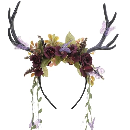 MOSTORY Black Flower Antler Headband - Deer Antlers Headband with