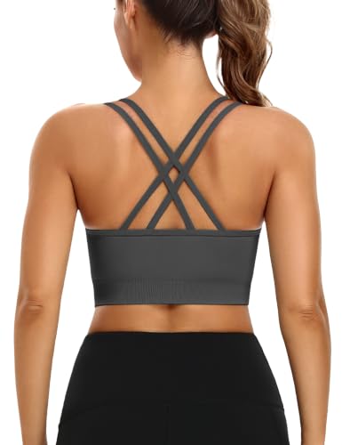 Image of VEQKING Strappy Cross Back Sports Bra for Women Removable Padded Yoga Bras | Multipack, Medium Support, Comfortable Seamless Wireless Design, Breathable Moisture-Wicking Fabric, Workout, Gym, Pilates