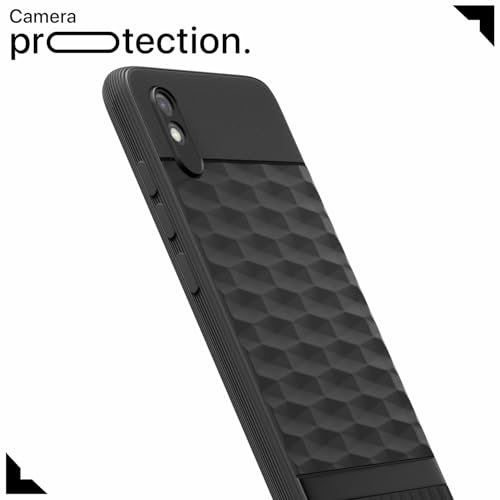 Image of Pikkme Back Cover for Redmi 9A / 9i / 9A Sport Camera Protection 3D Hexa Cube Design Silicone Protective Bumper Case (Black)