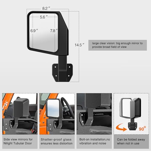Image of Nilight Off Road Front Rear Tubular Doors W /Side View Mirrors Compatible with 2007 2008 2009 2010 2011 2012 2013 2014 2015 2016 2017 2018 Wrangler JK 4 Door Only