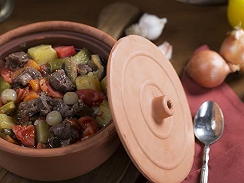 Cocotte traditionnelle en terre cuite traditionnelle turque en faïence espagnole naturelle avec couvercle 16 cm
