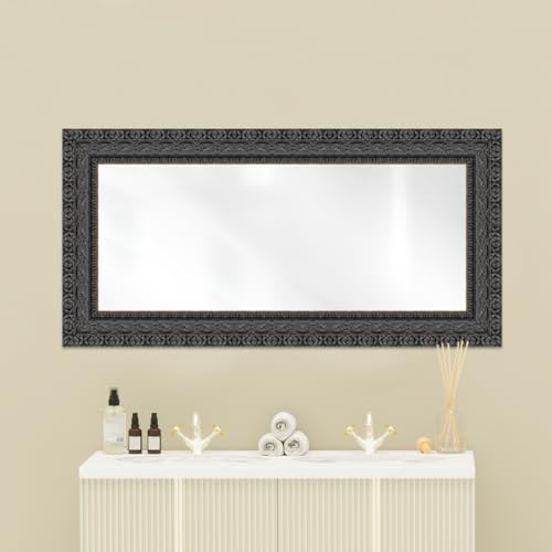 Mirror & Frame, Sleek with Black Finish and Gold Accent,