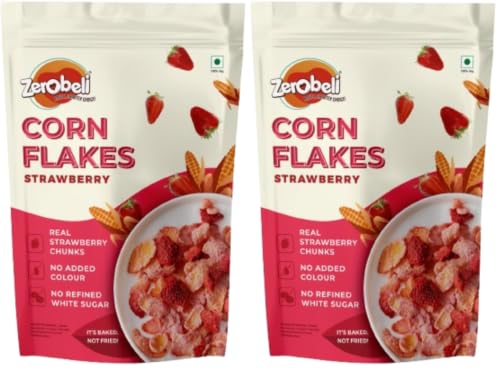 Image of Zerobeli Strawberry Corn Flakes 260g | With Real Strawberry Chunks | Delicious Crispy Flakes | No Artificial Color | Natural Sweetness & Nutritional Benefits | Year-Round Fruity Goodness | High in Vitamins & Antioxidants