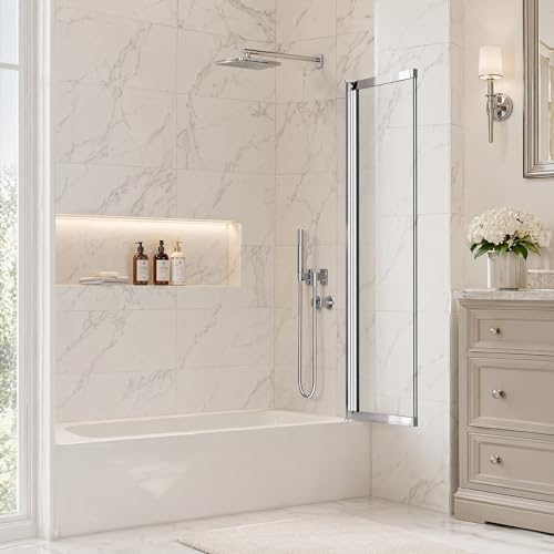 Image of 40 inch W x 59 inch H Pivot Tub Shower Door, 3 /16 inch(5mm) Glass, Polished Chrome