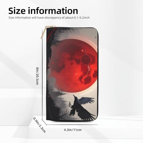 Gothic Red Moon Raven Print Wallet Women, Leather Bifold Multi Card Wallet, Long Purse Women's Wallets2