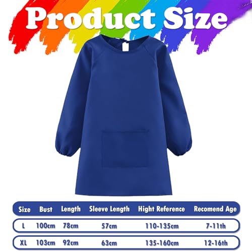 QIGHLIS Malerkittel Kinder, Malschürze Kinder 12-16 Jahre, Bastelschürze Langarm mit Taschen, Schürze Schule Mädchen für Basteln Malen Backen Kochen