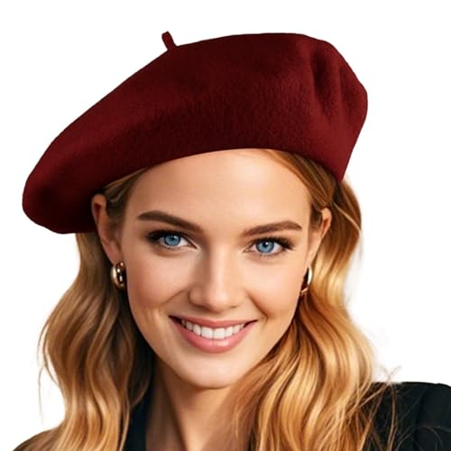 French Wool Wine Red Beret Hats for Women Man Solid Color Classic Beanie Winter Cap Painter Berets.