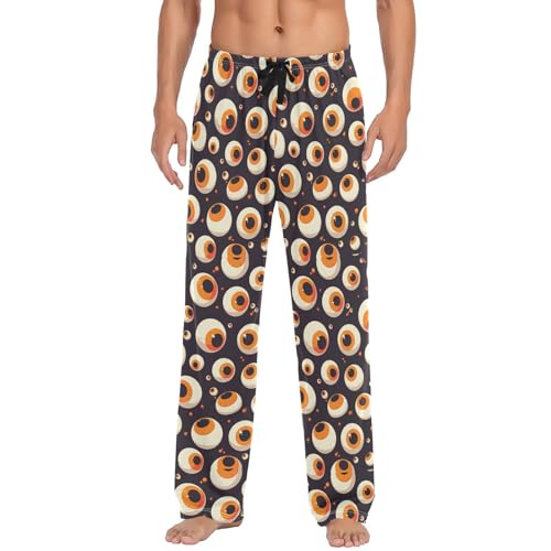 Men’s Cartoon Eyeballs Pajama Pants with Pockets, Comfortable Lounge Sleep Bottoms#301