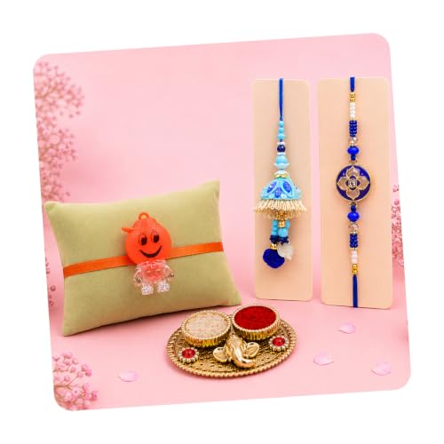 Image of Saugat Traders Mens Family Rakhi Combo For Bhaiya-Bhabhi And One Kid With Decorative Roli Chawal Chopra-Cartoon -Lumba-Designer-Bhai Nephew Bhatija, Set Of 3