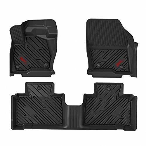 3W Floor Mats for Ford Ranger (2019-2021), TPE All Weather Custom Fit Floor Liner for Ford Ranger Supercrew Cab,1st & 2nd Row Full Set TPE All-Weather Custom Fit Car Mats with Red Logo, Black