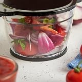 Russell Hobbs Minirozdrabniacz [Szklana miska z pokrywą do przechowywania] Desire Red (500ml pojemność, ostrza ze stali nierdzewnej, uniwersalny mikser do owoców, warzyw i mięsa, 350W) 27132-56