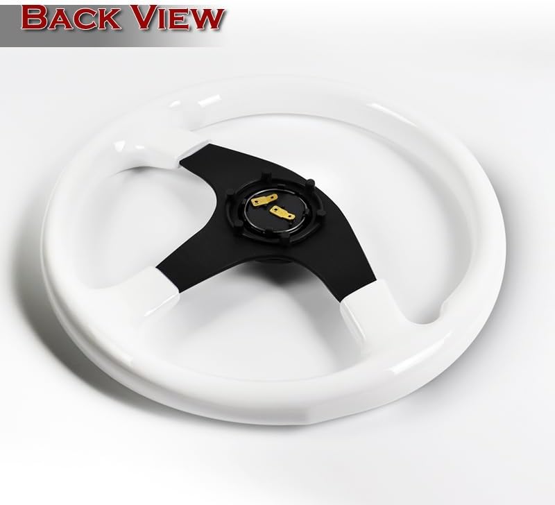 W-Power 8942 Series, Universal 14" (350mm) 3-Spoke Aluminum w/Wood Grain 6-hole Steering Wheel & Horn Button, Interior Accessories, Car Steering Wheel (White Wood Grain, Black Spoke)