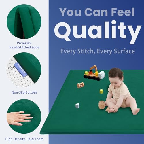 Image of Baby Play Mat for Floor,1.3 inch Thick Memory Foam Tummy Time Mat,Water Repellent Soft Velvet Nursery Rug,Extra Large Non Slip for Crawling,Toddlers,Infants,Kids,Tatami Style for Living Room(Dark Green)