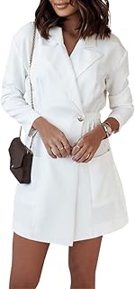 Vestido Mujer Double Breasted Button Blazer Color Sólido OL Vestir Cuello en V Mini Manga Corta Vestido Oficina