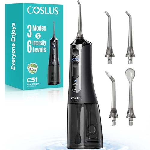 COSLUS C51 Irrigador Bucal de Viaje Portátil, Diseño inalámbrico, Negro