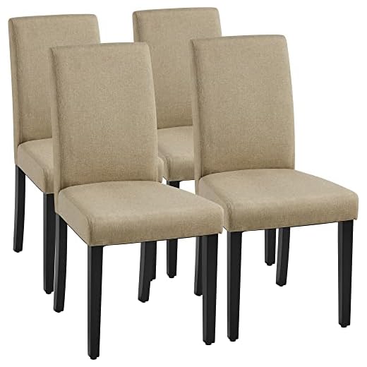 Yaheetech Upholstered Fabric Dining Chairs Set of 4 High Back Kitchen Dining Room Chairs with Solid Wood Legs for Home/Restaurant, Khaki