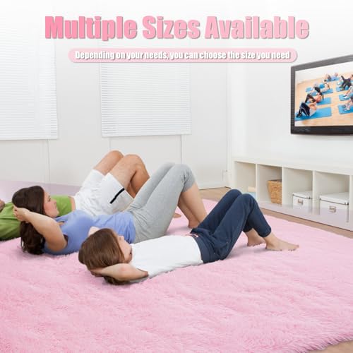 8x10 Fluffy Area Rugs for Living Room,Shag Area Rug for Bedroom,Soft Pink Fuzzy Rug Non-Shedding Indoor Plush Carpet for Kids Bedroom Nursery Home Decor