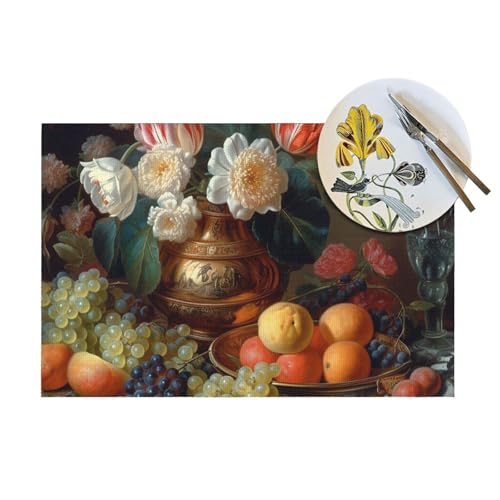 Décoration table de cuisine avec sets de table lavables motif fleurs 6 pcs - 5