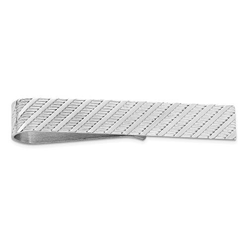 Black Bow Jewelry Rhodium Plated Sterling Silver Diagonal Striped Tie Bar, 7 X 50Mm #TOP26