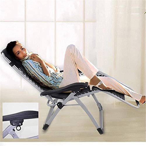 Lightweight Sun Lounger Folding Sun Lounger, Deck Chair Garden Chair For Heavy People Outdoor Beach Lawn Camping Portable Reclining Support 200kg (Color : Black)