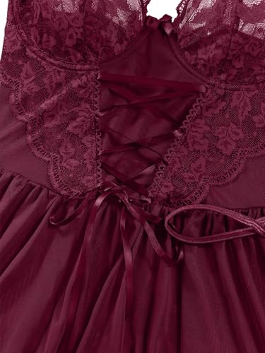 Image of Lilosy Sexy Garter Belt Mesh Lace Babydoll Lingerie Dress Set with Thong