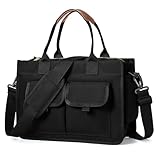 coowoz Canvas Tote Bag for Women Work Tote Bags with Zipper Nurse Crossbody Bags Handbags Shoulder College Teacher Laptop Messenger Bag Men with Compartments Black