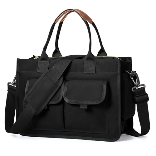Image of coowoz Canvas Tote Bag for Women Work Tote Bags with Zipper Nurse Crossbody Bags Handbags Shoulder College Teacher Laptop Bag