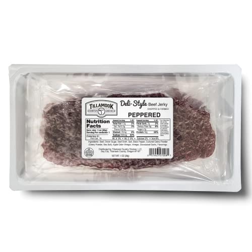 Tillamook Beef Jerky, Country Smoker Peppered Deli Style Thin Sliced Slab, Low Carb, High Protein, Ready To Eat Keto Snacks, Chopped & Formed Slabs,12 Count Tray #TOP16