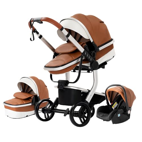 NADDLILY PU-Leder Kinderwagen 3 in 1, umkehrbarer Zweirichtiger Schub,...