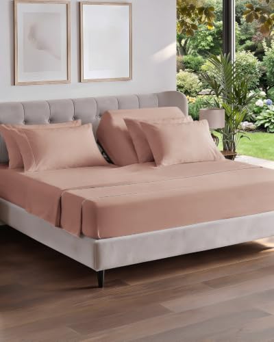 Image of Flex Top Split Head King 6 Piece Sheet Set - Breathable & Cooling - Mauve | Ultra Soft Hotel Luxury Bedding Set w / 8-16 Inch Deep Pockets, 1 Flat & 1 Split-Head Fitted Sheet & 4 Pillowcases, Fade Free