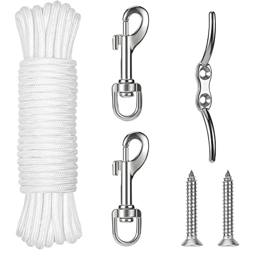 Kahaciyo Flag Pole Parts Kit, Flagpole Hardware Parts- 50 Ft Flag Pole Rope, Flagpole Snaps Hooks, 6" Rope Cleat- Marine Grade 316 Stainless Steel #TOP16
