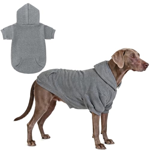 KOOLTAIL Dog Hoodie for Large Medium Small Dogs, Soft and Warm Pet Sweater with Leash Hole and Pocket Boy Girl, Puppy Fall Winter Jacket Clothes, French Pitbull Cold Weather Coat Sweatshirt, Grey XL