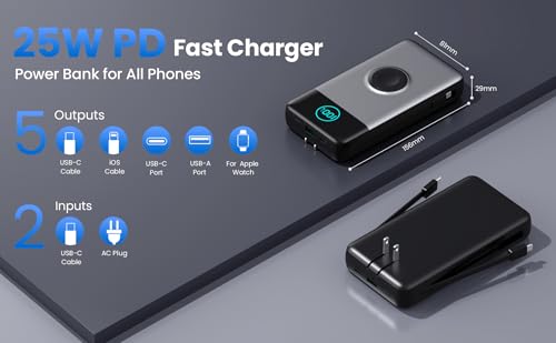 Image of Portable Charger for iPhone with Built-in Cables and AC Wall Plug,Upgraded 40800mah Fast Charging USB C Power Bank,25W PD Travel Essentials Battery Pack for iPhone 17 /16 /15 /14 /13,Galaxy,Apple Watch