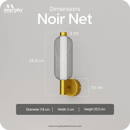 Image of Murphy Noir Net Wall Lamp Pack of 2 | Warm White LED Decorative Wall Light with Premium Golden Finish | 2-Year Warranty