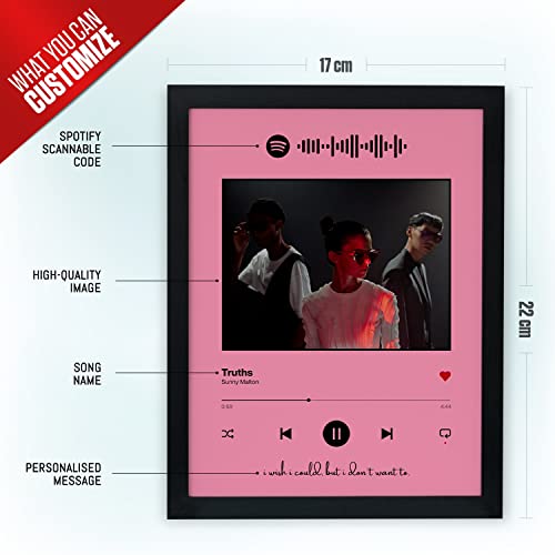 Image of Ritwika's Personalized Spotify Song Barcode With Photo & Message Digital Print Engineered Wooden Frame For Desk 17 X 22 CM Pink Set Of 1