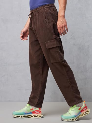Image of Bewakoof Men's Oversized Fit Mid Rise Cotton Cargo Pant| Loose Fit Street-Style Comfort | Utility Pockets | Everyday Wear