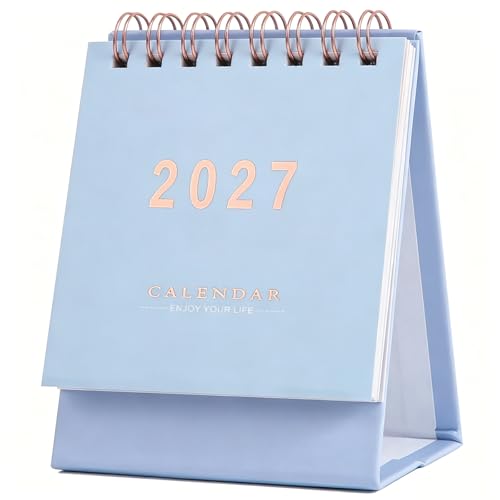 Mini Desk Calendar 2026-2027 - Standing Flip Monthy Small Desktop Calendar Runs from July 2026 to Dec 2027-250 GSM Thick Paper Twin-Wire Binding for for Home School or Office (light blue)