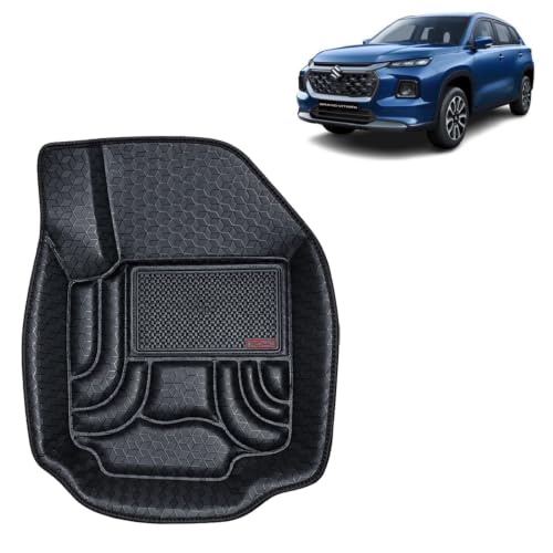 Image of OTO2EYE Car Floor Mat 4.5D Compatible for Maruti Suzuki Grand Vitara (2022 to 2026) All Model, 100% Waterproof Tray Shape, Set of 3 Pieces, Top Notch PVC 4.5D Foot Mats, Washable, 1 Year Warranty