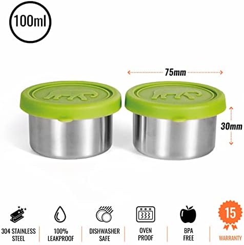 Elephant Box Seal & Go 100ml Snack Pots (Set of 2) | Stainless Steel Leakproof Food Containers With Silicone Lids, Eco Friendly & Plastic Free