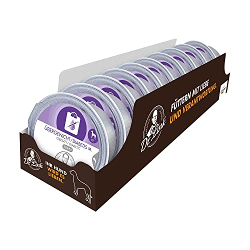 Dr. Link Spezial-Diät Hundefutter für Hunde, bei Übergewicht, Proteinquelle Huhn, Kalorien- und fettreduziert, ohne Zuckerzusatz, L-Carnitin - 10x125g Schale