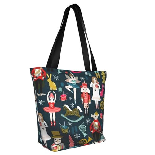 Women'S Nutcracker Ballet Xmas Dance Print Tote Bag For Women, Reusable Large Ladies Shoulder Bag Large Capacity Shopping Totes Fasion Handbag For Office, Shopping, Travel2