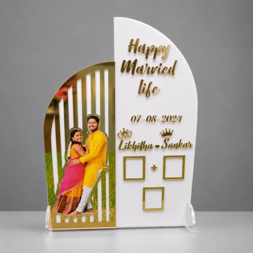 Image of Couple Thumb Gift with Photo (27.90 Cm X 20.30 Cm)| Wedding Thumb Print | Finger Print Gift| Personalized Text | Golden Metal Design (Photo Model)