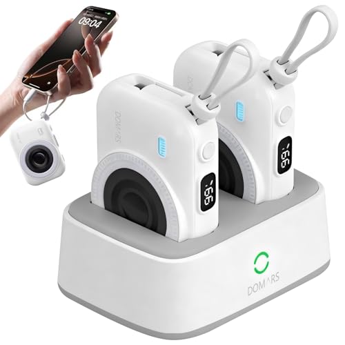 Domars Batería Externa Magnética de 2 x 10000 mAh, Carga Rápida, Cables Dobles Integrados Tipo C y Apple, Pantalla LED, Carga Súper Rápida, 9 Protecciones para Viajes, Oficina en Casa (Blanco)