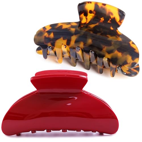 Big Claw Hair Clips for Women Hair Jaw Clips Large Hair Claw Clamps Acetate Hair Clip 2 Pack Tortoise/Red