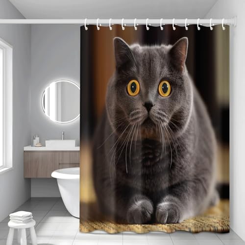 Cortina de Ducha Animal Gris Oscuro Cortina Baño Antimoho Engrosar Poliester Shower Curtain Lavable Duradero Cortinas de Baño Impermeable Secado Rápido con 12 Ganchos 200x200cm
