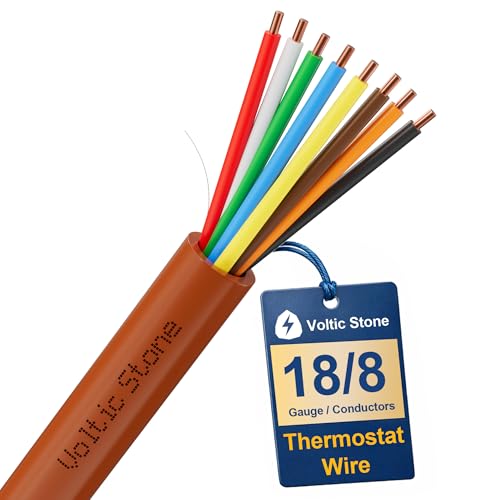 Voltic Stone 18/8 Thermostat Doorbell HVAC Wire True Gauge 18 AWG 8 Conductor Solid Copper Control Cable ETL Listed CL3R/CMR Riser Rated Flame-Retardant RoHS for 0-30V Low Voltage Systems - 50FT