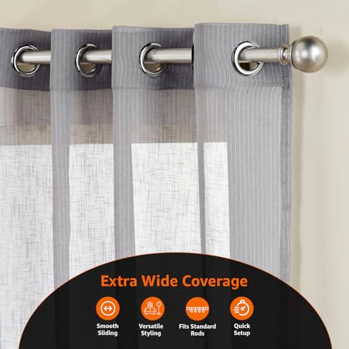 Image of Amazon Basics - Sheer Door Curtains | Light Filtering | 7 Feet | Set of 2 | Plain Design | for Living Room, Bedroom & Balcony | 115 cm x 210cm, Color - Grey