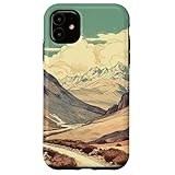 iPhone 11 雪と山の峠 ビンテージ風景グラフィック スマホケース