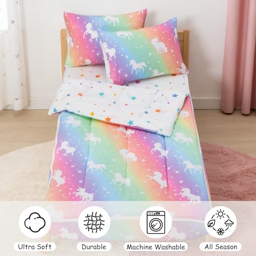 Image of Meeting Story Full Size Zipper Bedding, Glow in the Dark Girl Twin Bedding Sets,3 Pcs Unicorn Comforter Bed in a Bag with Fitted Sheet and 2 Pcs Pillowcases(Yellowpink,Full)